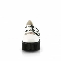 DEMONIA Creeper-230 White Wide Grommet Strap Maryjane Platform Flats Heels