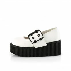 DEMONIA Creeper-230 White Wide Grommet Strap Maryjane Platform Flats Heels
