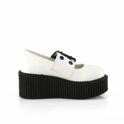 DEMONIA Creeper-230 White Wide Grommet Strap Maryjane Platform Flats Heels