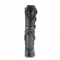 DEMONIA Crypto-67 Coffin Buckle Chains Skull Patch Goth Knee Boots 4" Heels