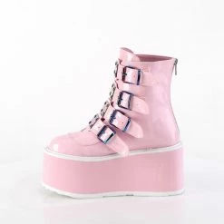 DEMONIA Damned-105 Pink Hologram 4 Straps Metal Buckles Goth Kawaii Ankle Boots