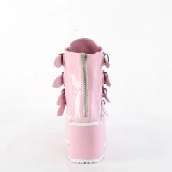 DEMONIA Damned-105 Pink Hologram 4 Straps Metal Buckles Goth Kawaii Ankle Boots