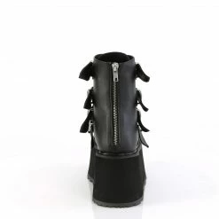 DEMONIA Damned-105 Black Vegan Leather 4 Straps Metal Buckles Goth Ankle Boots