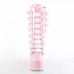 DEMONIA Damned-318 Pink Hologram Goth Spike Buckles Platform Knee Boots