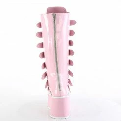 DEMONIA Damned-318 Pink Hologram Goth Spike Buckles Platform Knee Boots