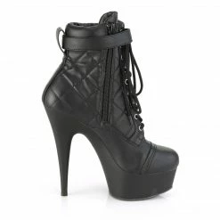 PLEASER Delight-600-05 Black Faux Leather Quilted Side Zipper Detail Ankle Boots