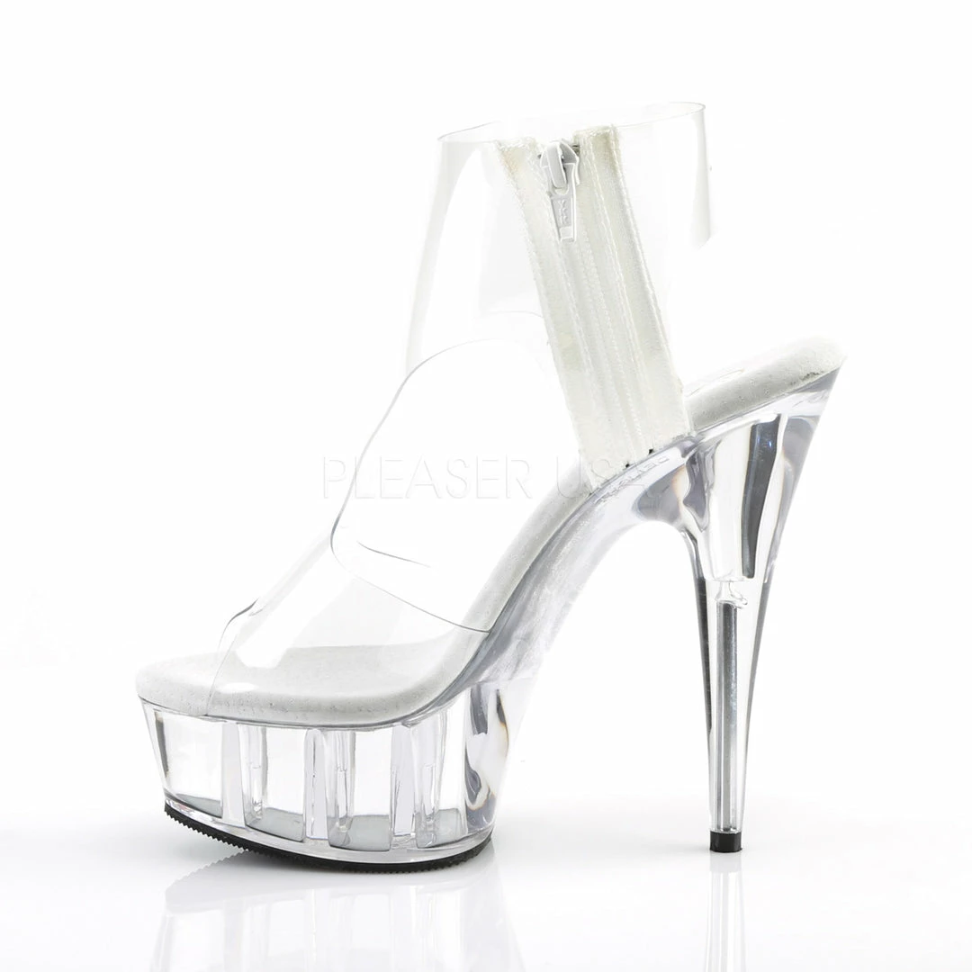 PLEASER Delight-633 Clear Stripper Pole Dancer T-Strap Platform Bootie 6" Heels
