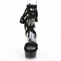 PLEASER Delight-671 Black Faux Suede Criss Cross Strappy Tie Up Sandals 6" Heels