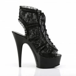 PLEASER Delight-696LC Black Lace Goth Sexy Platform Booties Open Toe 6