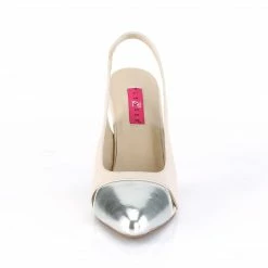 Pleaser Pink Label PLEASER Dream-405 Beige Silver Work Dress Plus Size Slingback 4" Heels Size 8-17