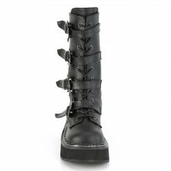 DEMONIA Emily-322 Black Vegan Leather Goth Bat Buckles 2" Platforms Calf Boots