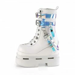 DEMONIA Eternal-115 White Vegan Leather Magic Mirror PVC Bondage Goth Cyber Boot Boots