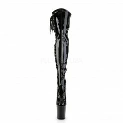 PLEASER Flamingo-3050 Black Lace Up Sides Dancer Stripper 8" Heels Thigh Boots