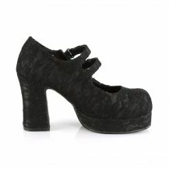 DEMONIA Gothika-09 Black Satin Lace Skull Goth Platforms Mary Janes 3.75