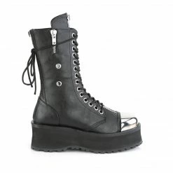 Mens/Unisex DEMONIA Gravedigger-14 Metal Toe Cap Goth Back Zip Men's Unisex Calf Ankle Boots
