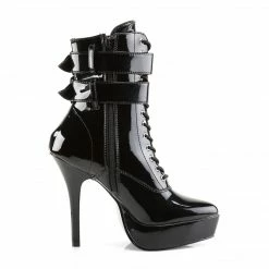 DEVIOUS Indulge-1026 Black Patent Sexy Drag Fetish Ankle Boots Plus Size 5-15