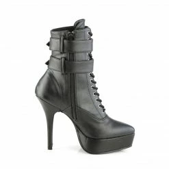 DEVIOUS Indulge-1026 Black Faux Leather Drag Fetish Ankle Boots Plus Size 5-15