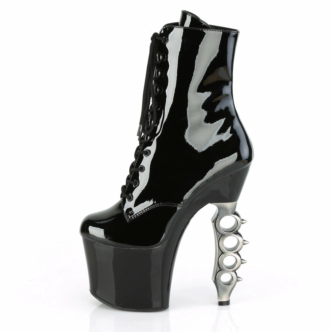 PLEASER Irongrip-1020 Black Chrome Knuckle Ankle Calf Platforms 7" Heels Boots
