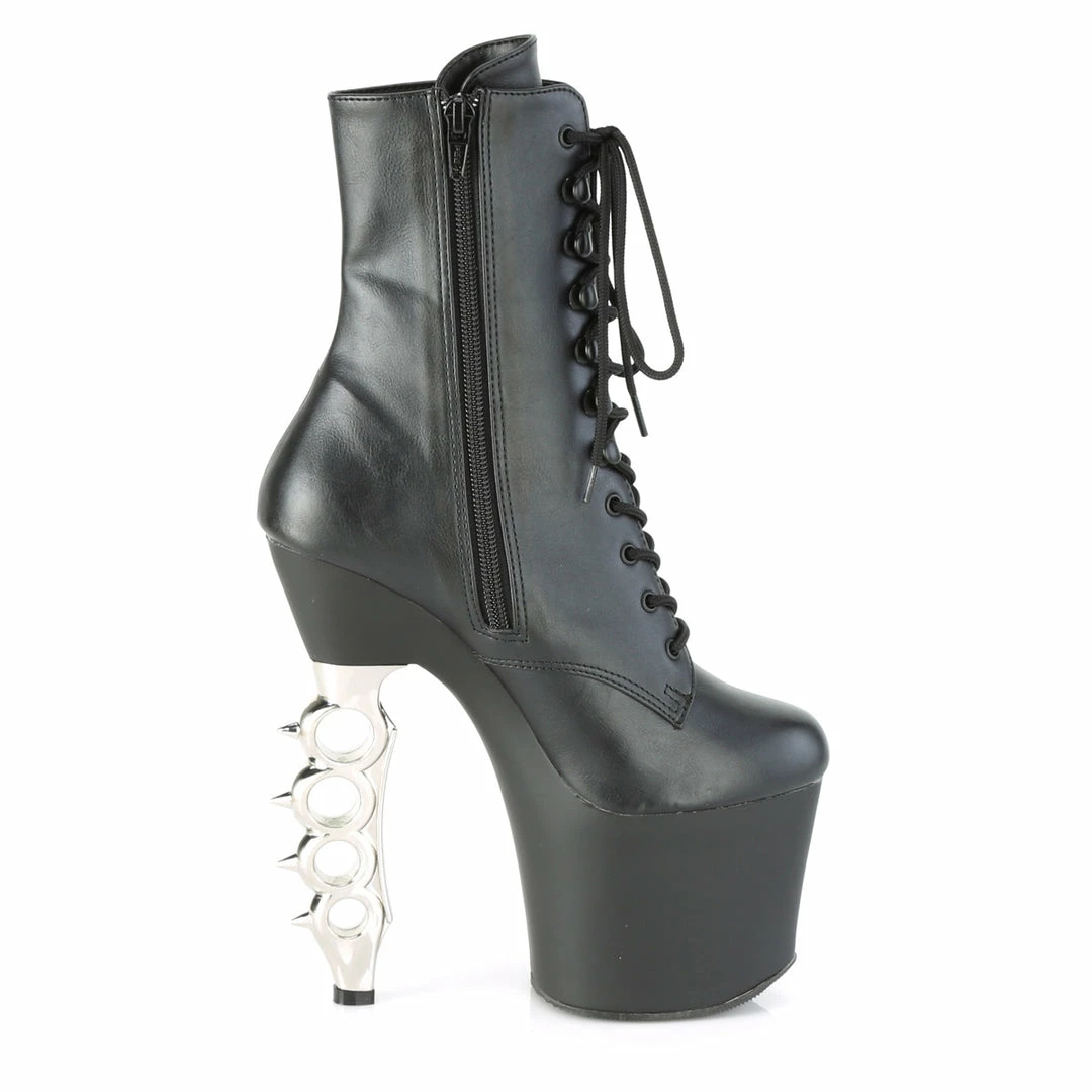 PLEASER Irongrip-1020 Black Chrome Knuckle Ankle Calf Platforms 7" Heels Boots