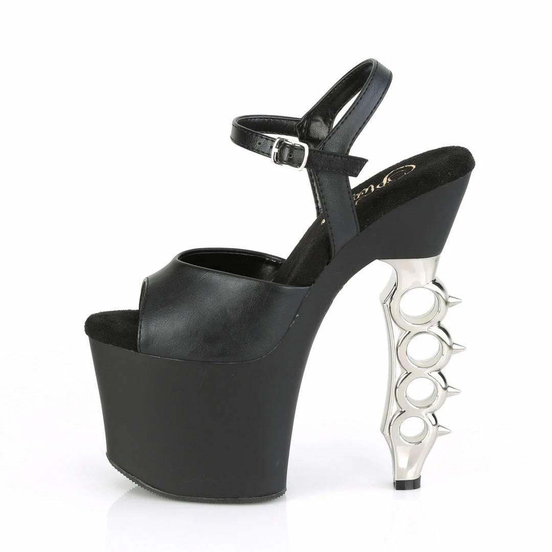 PLEASER Irongrip-709 Black Copper Silver Chrome Knuckle Ankle Platform 7" Heels
