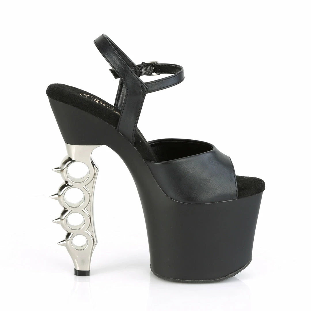 PLEASER Irongrip-709 Black Copper Silver Chrome Knuckle Ankle Platform 7" Heels