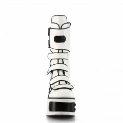 DEMONIA Kera-108 White Goth Cyber Alternative 4.5" Platforms Mid Calf Boots