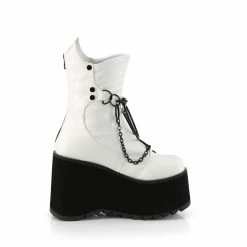 DEMONIA Kera-130 D-White Screw Studs Chains Triangle Ring Platforms Knee Boots