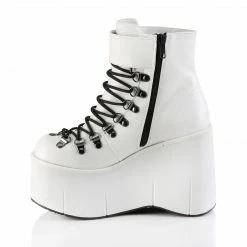 DEMONIA Kera-21 White Platform Faux Lace Up Buckled Cuff Ankle Boots Heels