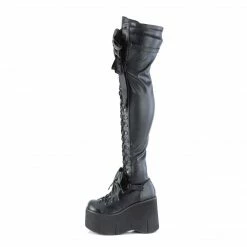 DEMONIA Kera-303 Black White Removeable Oversized Bows Goth Platforms Thigh Boot