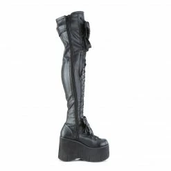 DEMONIA Kera-303 Black White Removeable Oversized Bows Goth Platforms Thigh Boot