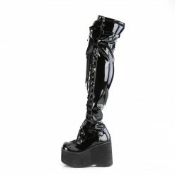 DEMONIA Kera-303 Black White Removeable Oversized Bows Goth Platforms Thigh Boot