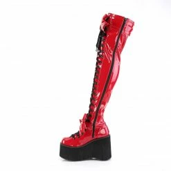 DEMONIA Kera-303 Red Removeable Oversized Bows Goth Platforms Thigh Boot Boots