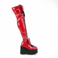 DEMONIA Kera-303 Red Removeable Oversized Bows Goth Platforms Thigh Boot Boots