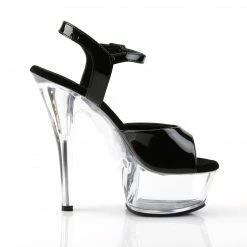 PLEASER Kiss-209 Black Patent Clear Dancer Club Strap Platform 6