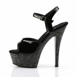 PLEASER Kiss-209MG Black Iridescent Glitter Dancer Club Strap Platform 6