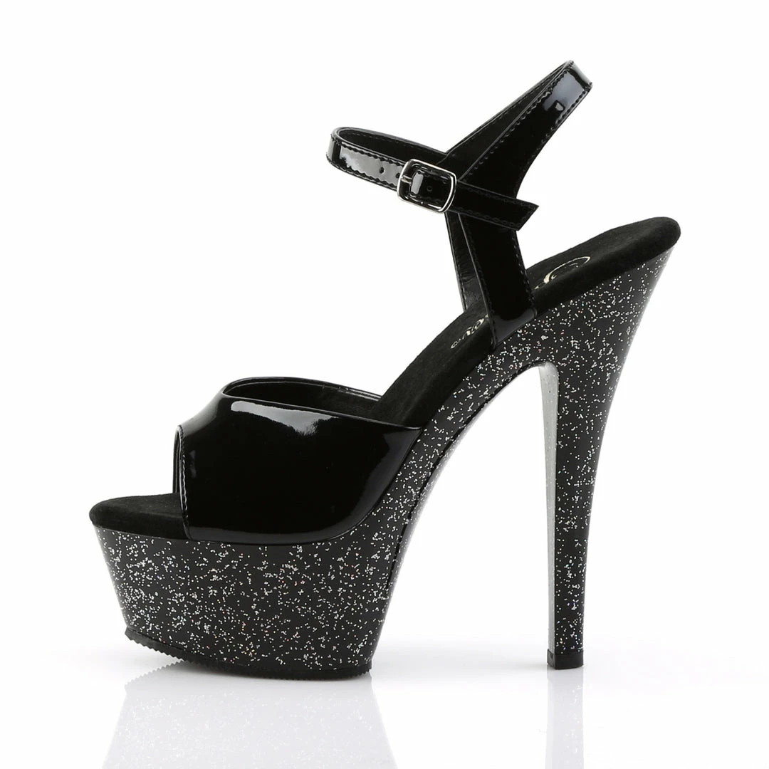 PLEASER Kiss-209MG Black Iridescent Glitter Dancer Club Strap Platform 6" Heels