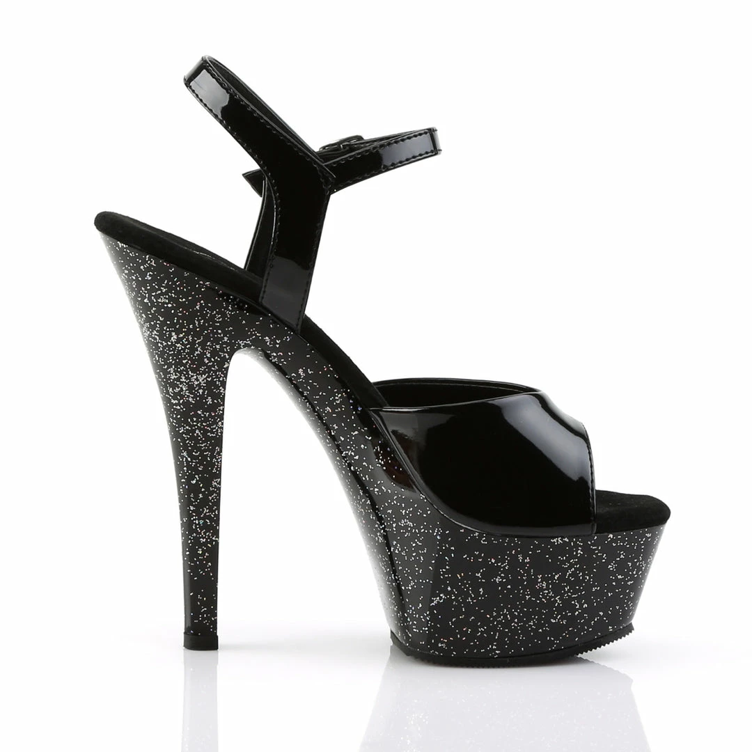 PLEASER Kiss-209MG Black Iridescent Glitter Dancer Club Strap Platform 6" Heels