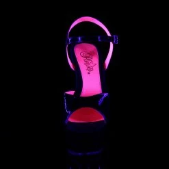 PLEASER Kiss-209 Black UV Neon Pink Dancer Club Strap Platform 6" Heels 4-13