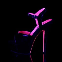 PLEASER Kiss-209 Black UV Neon Pink Dancer Club Strap Platform 6