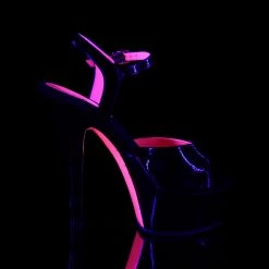 PLEASER Kiss-209 Black UV Neon Pink Dancer Club Strap Platform 6