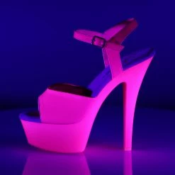 PLEASER Kiss-209 UV Reactive Neon Pink Dancer Club Strap Platform 6