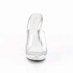 FABULICIOUS Lip-101DM Clear Rhinestone Dress Model Wedding Formal Slides 5" Heel