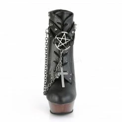DEMONIA Muerto-1001 Pentagram Cross Skull Chrome Goth Bone Heels Ankle Boots