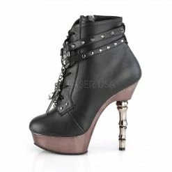 DEMONIA Muerto-1001 Pentagram Cross Skull Chrome Goth Bone Heels Ankle Boots