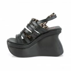 DEMONIA PACE-33 Black Goth Strappy Wedge Platform Sandals Heels