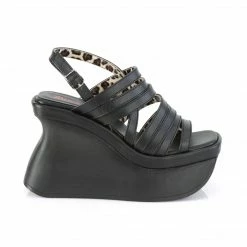 DEMONIA PACE-33 Black Goth Strappy Wedge Platform Sandals Heels