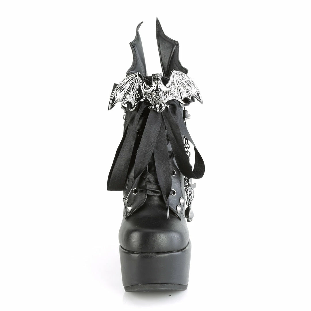 DEMONIA Poison-107 Black Stud Spike Batwing Cross Pentagram Skull Platform Boots Shoes