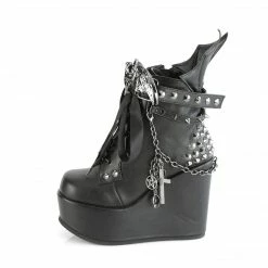 DEMONIA Poison-107 Black Stud Spike Batwing Cross Pentagram Skull Platform Boots Shoes