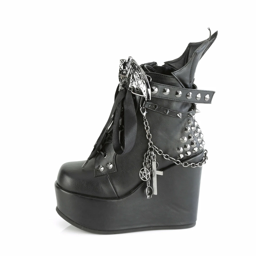 DEMONIA Poison-107 Black Stud Spike Batwing Cross Pentagram Skull Platform Boots Shoes