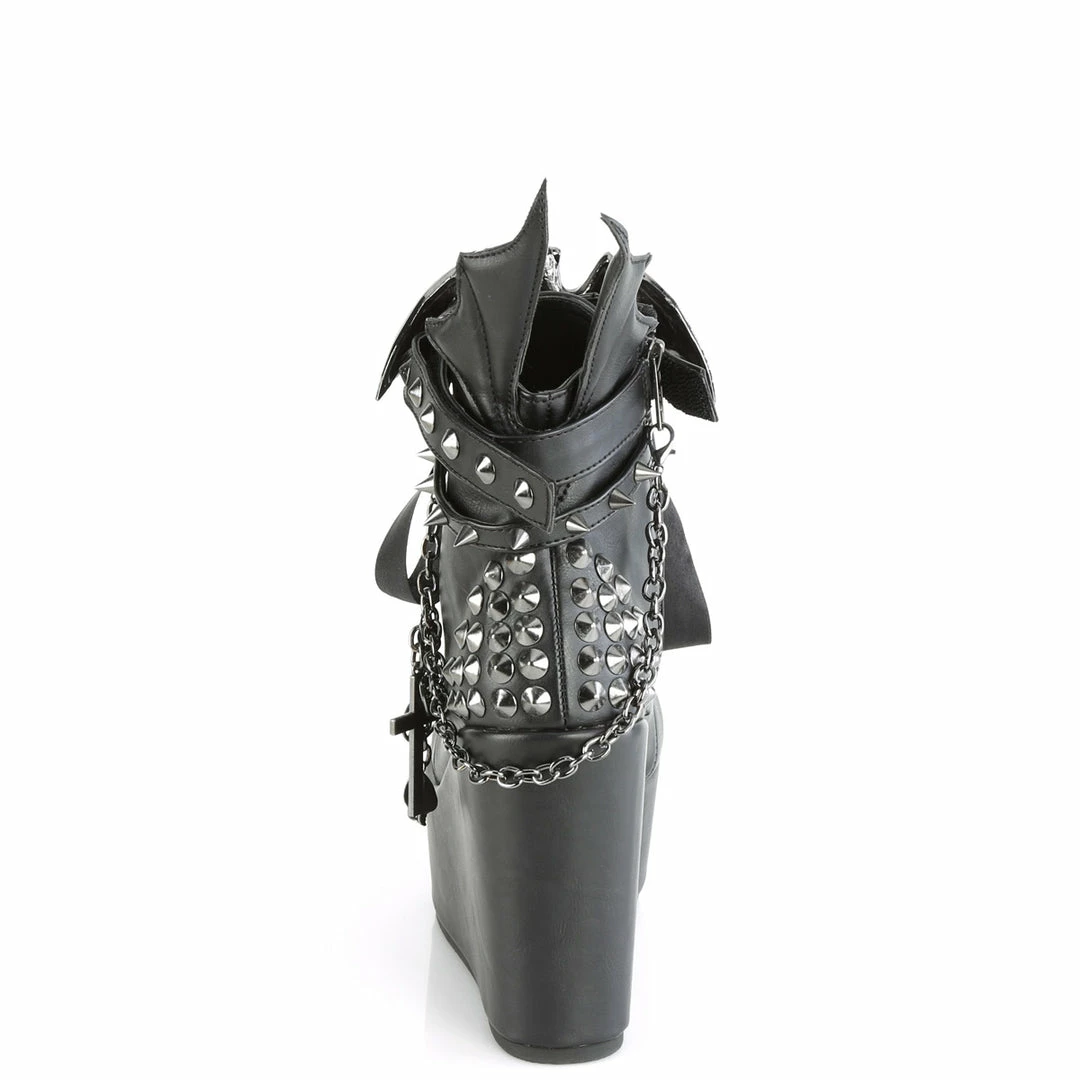 DEMONIA Poison-107 Black Stud Spike Batwing Cross Pentagram Skull Platform Boots Shoes